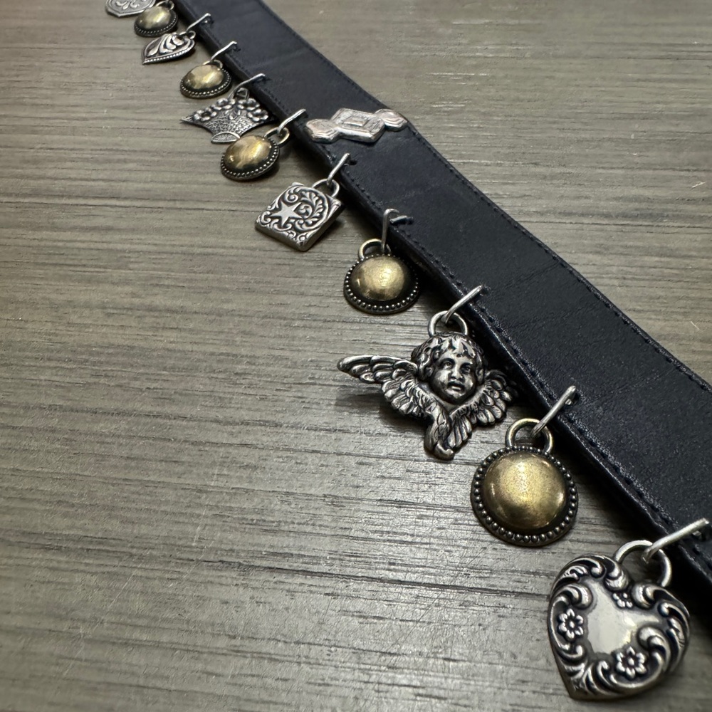 Vintage 90’s Brighton Black Leather Belt with Conchos and Charms - Picture 5 of 11